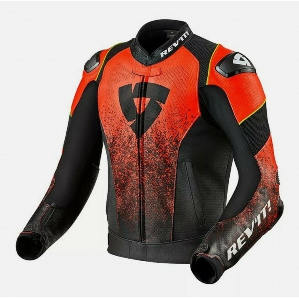 Rev'It Quantum Air Mens Leather Motorcycle Jacket Black/Neon Red 52